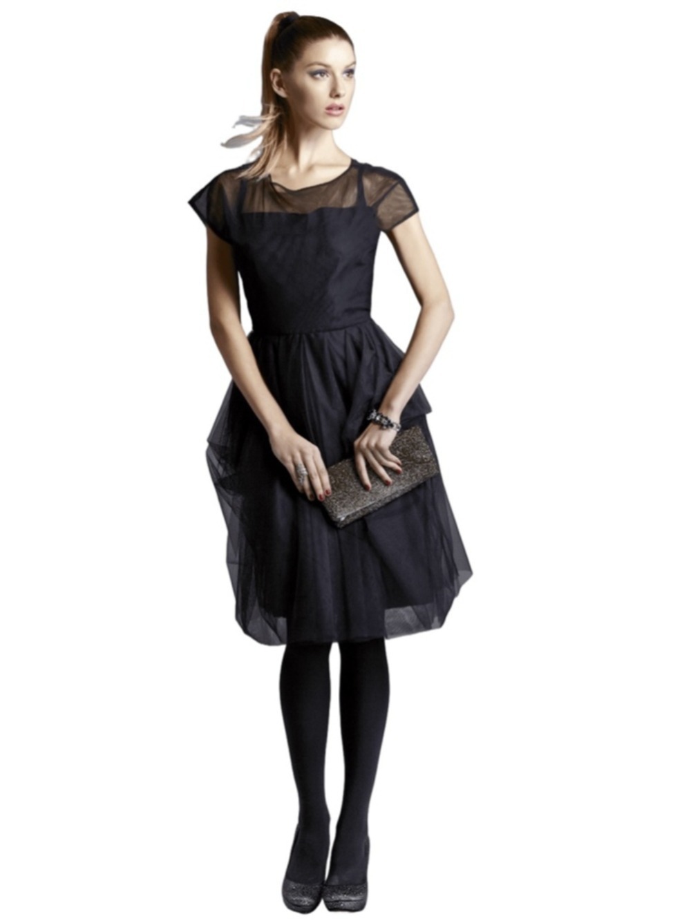 Lundström Collection Black Mesh Tulle Sheer Cocktail Dress Vintage Inspired 8-10